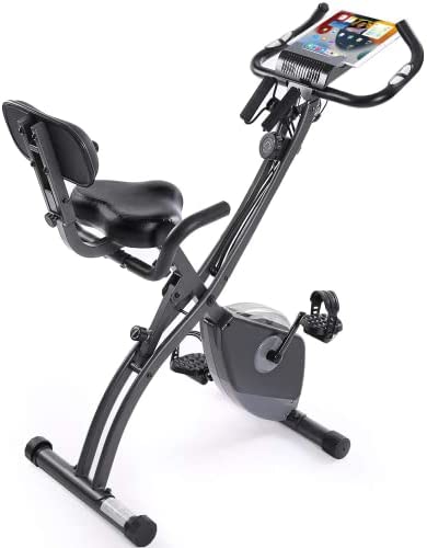 Folding Exercise Bike Stationary Bike 3-1 Exercise Bike with Arm Resistance Bands& 8-level Magnetic Resistance & LCD Monitor & Comfortable Seat