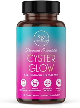 Herb Krave-Cyster Glow 9-in-1 PCOS Supplements for Women, Myo-Inositol & D-Chiro Inositol 40:1 Plus Folate & DIM-Hormone Balance, Fertility Supplement, Healthy Weight Support & Hormonal Acne Solution