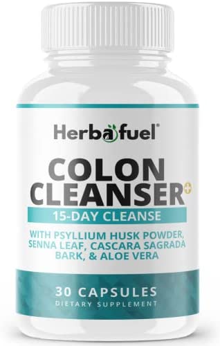 Herbafuel Colon Cleanse for Detox & Gut Health - Advanced 15 Day Cleanse - Bloating Relief for Women & Men with Psyllium Husk Powder & Aloe Vera - Contains Herbs, Fiber, & Probiotics for Weight Loss