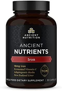 Iron Supplement by Ancient Nutrition, 18mg per Serving, Supports Response to Fatigue and Stress, Adaptogenic Herbs, Enzyme Activated, Paleo & Keto Friendly, 30 Capsules