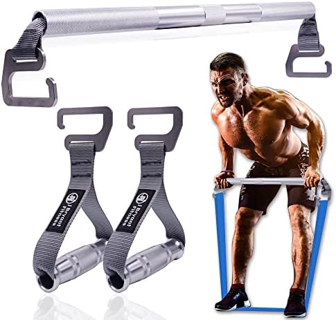 J Bryant Fitness Resistance Band Exercise Bar with Handles Large Hook Heavy Duty Short Bar Squats Full Body Strength Training Portable Home Workout Equipment