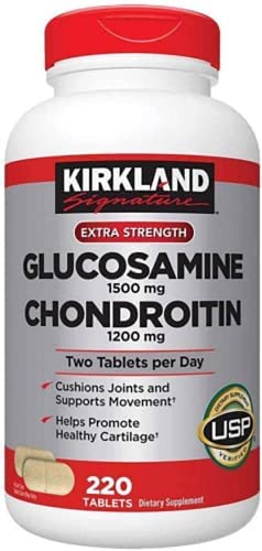 Kirkland-Signature Extra Strength Glucosamine 1500mg/Chondroitin 1200mg, 220 Count,Helps Protect Cartilage,Helps Lubricate and Cushion Joints