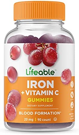 Lifeable Iron Gummies with Vitamin C - 20 mg - Great Tasting Natural Flavor Gummy Supplement - Gluten Free Vegetarian GMO-Free Chewable - for Iron Deficiency - for Adults, Men, Women - 90 Gummies