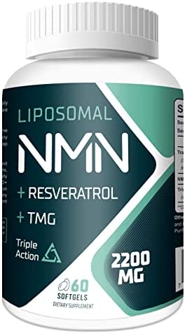 Liposomal NMN Trans-Resveratrol TMG Supplements 2200mg Softgel Resveratrol Nutritional Nicotinamide Mononucleotide for Boost NAD, Powerful Antioxidant & Muscular Strength Overall Health (1 Pack)