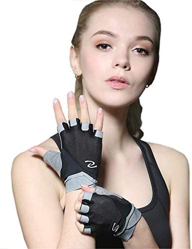 Luwint Women Fingerless Yoga Gloves Non Slip Padded - Barre Pilates Fitness Workout Training Wrist Exercise Accessories (Black, Medium)