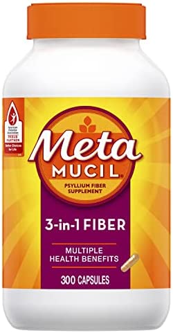 Metamucil, Psyllium Husk Fiber Supplement, 3-in-1 Fiber for Digestive Health, Plant Based Fiber, 300 Capsules