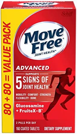 Move Free Advanced Glucosamine Chondroitin + Calcium Fructoborate Joint Support Supplement, Supports Mobility Comfort Strength Flexibility & Bone - 160 Tablets (80 servings)