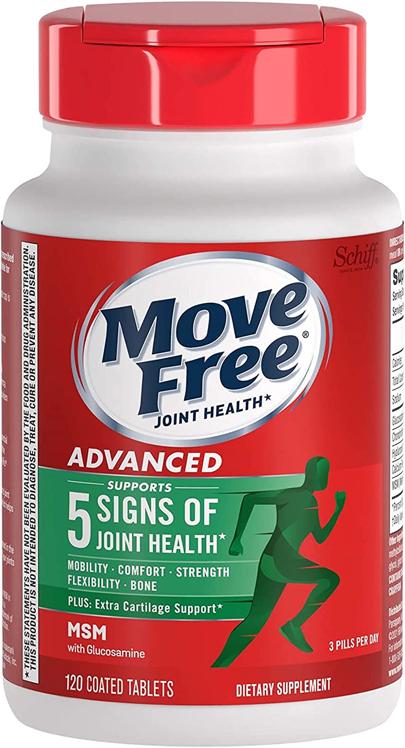 Move Free Advanced Glucosamine Chondroitin MSM Joint Support Supplement, Supports Mobility Comfort Strength Flexibility & Bone - 120 Tablets (40 servings)