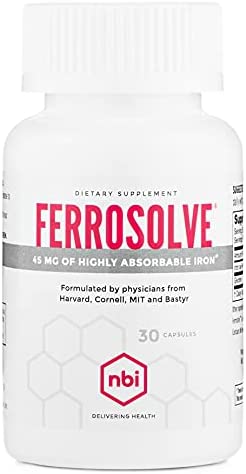 NBI FerroSolve, Best Absorption Iron Supplement 45 mg | High Potency | GI Safe | 30ct Veggie Capsules