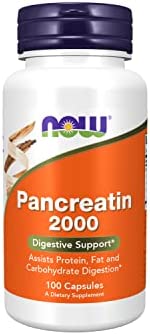 NOW Supplements, Pancreatin 10X 200 mg with naturally occurring Protease (Protein Digesting), Amylase (Carbohydrate Digesting), and Lipase (Fat Digesting) Enzymes, 100 Count (Pack of 1)