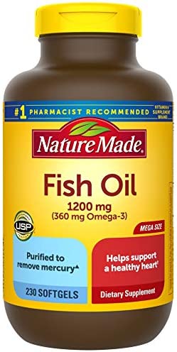 Nature Made Fish Oil 1200mg, 230 Softgels Mega Size, Fish Oil Omega 3 Supplement For Heart Health