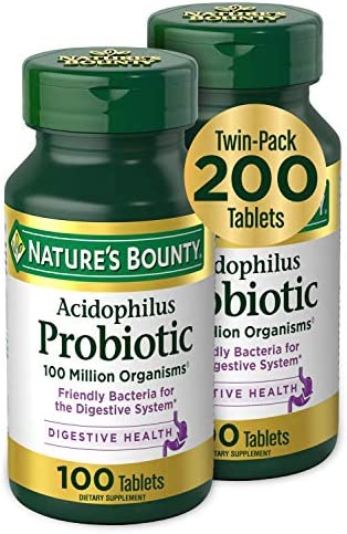 Nature’s Bounty Acidophilus Probiotic, Daily Probiotic Supplement, Supports Digestive Health, Twin Pack, 200 Tablets