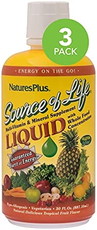 NaturesPlus Source of Life Liquid, Tropical Fruit - 30 fl oz, Pack of 3 - Multi-Vitamin & Mineral Supplement - Gluten Free, Vegetarian - 90 Total Servings