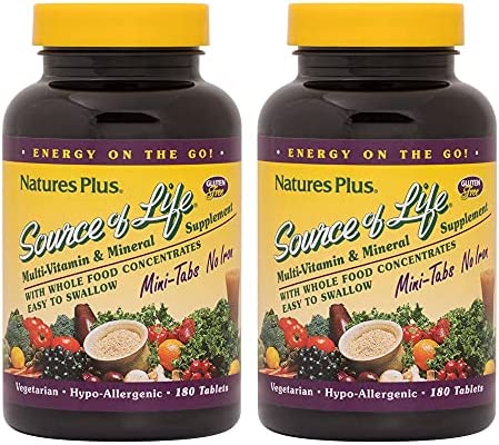 NaturesPlus Source of Life No Iron - 180 Mini-Tabs, Pack of 2 - Multi-Vitamin & Mineral Supplement - Supports Natural Energy & Overall Well-Being - Gluten Free, Vegetarian - 60 Total Servings