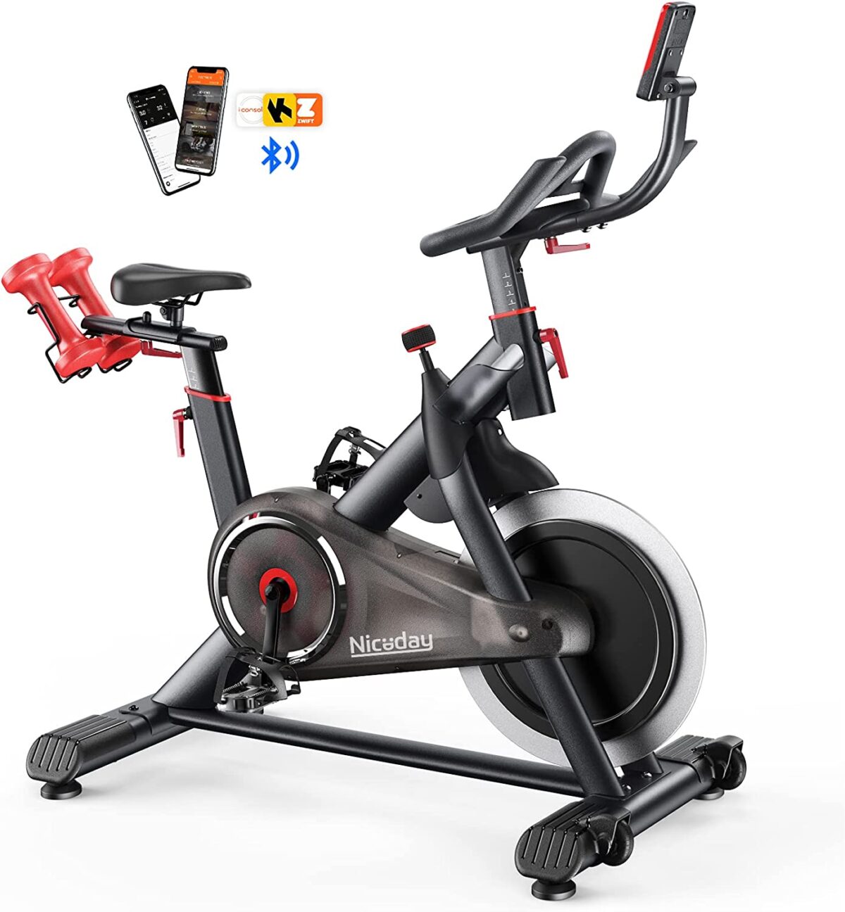 Niceday Magnetic Exercise Bike for Home with 385lb Weight Capacity-Super Silent Stationary Bike with Bluetooth, SPD Pedals & Performance Saddle(Dumbbells not included)