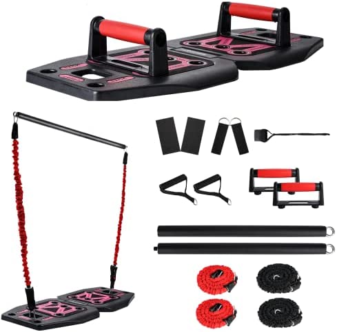 PT Pros Push Up Board and Portable Home Gym - Strength Training Exercise Equipment for Better Workouts | Handles with Resistance Bands Total Body Workout Fitness Accessories Black 34cm x 29cm 9cm