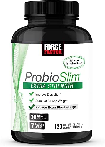 ProbioSlim Extra Strength Probiotic Supplement for Women and Men with 30 Billion CFUs for Weight Loss, Digestive Health Support, Bloating and Gas Relief, Force Factor, 120 Capsules