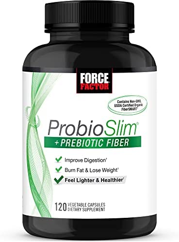 ProbioSlim + Prebiotic Fiber Weight Loss Supplement for Women and Men, Probiotic and Prebiotic Digestive Health Support with Green Tea Extract and Psyllium Husk Fiber, Force Factor, 120 Capsules