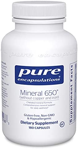 Pure Encapsulations - Mineral 650 Without Copper & Iron - Hypoallergenic Combination of Balanced Chelated-Minerals - 180 Capsules