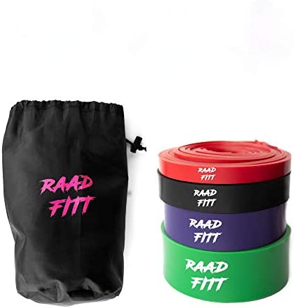 Raad Fitt Pull Up Assistance Bands - Exercise Accessories for Stretching, Powerlifting, Crossfit, Resistance & Fitness Training - Home or Gym Workout Equipment Men & Women-Set of 4 with Travel Bag