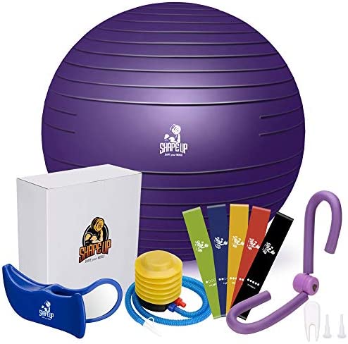 SHAPE UP Home Gym Accessories, Pilates Ball 65 inch, Thigh Master, Resistance Band, Hip Trainer & Quick Pump, Pregnancy Ball & Workout Equipment for Home Workout Set, Exercise Stability Yoga Ball