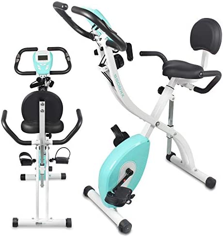 SereneLife Indoor Folding Stationary Exercise Bike - Foldable Stationary Bike Cycling Cardio Workout Equipment - Compact Home Bicycle Fitness Machine w/ 8 Resistance Level, Pulse Monitoring SLXB18