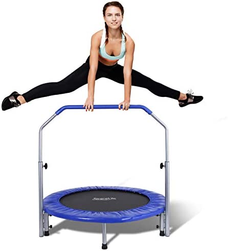 SereneLife Portable & Foldable Trampoline - 40" in-Home Mini Rebounder with Adjustable Handrail, Fitness Body Exercise