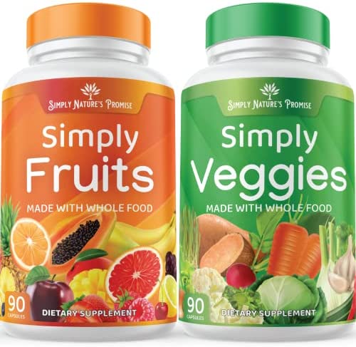 Simply Nature's Promise - Fruit and Vegetable Supplements - 90 Veggie and 90 Fruit Capsules - Made with Whole Food Superfoods, Packed Vitamins & Minerals - Soy Free - No Fillers or Extracts