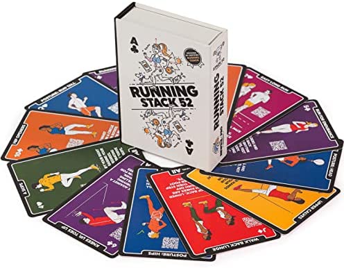 Stack 52 Running Exercise Cards: Run Faster and Further with Less Effort. Video Instruction by Certified Coach Included. Beginner to Advanced Drills.