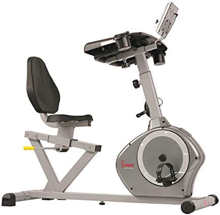 Sunny Health & Fitness Magnetic Recumbent Desk Exercise Bike, 350lb High Weight Capacity, Monitor - SF-RBD4703,Gray