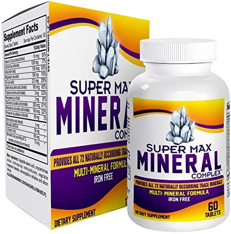 SuperMAX Multi Minerals (All-in-1) Supplement Complex Iron Free with 72 Trace Minerals / Multiminerals / Mineral Supplements / Natural Multimineral Formula - 60 Tablets