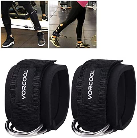 VORCOOL 2PCS Ankle Straps for Cable Machines Weightlifting Gym Workout Fitness Double D-Ring Neoprene Padded Ankle Cuffs for Legs, Abs and Glute Exercises Fits for Men&Women with Carry Bag