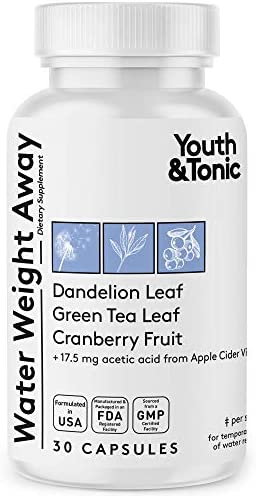 Youth & Tonic Water Weight Away to Relief Swelling & Belly Bloat to Reduce Waistline. Natural Diuretic Supplement Pills for Water Retention Loss & Cleanse Detox Support for Women & Men 30 Capsules