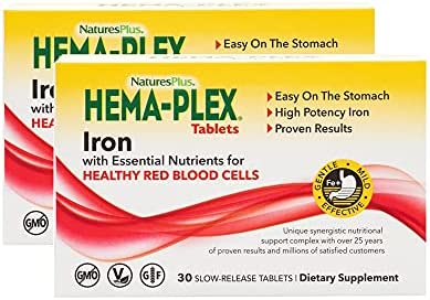 NaturesPlus Hema-Plex Iron - 30 Sustained Release Tablets, Pack of 2 - 85 mg Elemental Iron - Total Blood Health - with Vitamin C & Bioflavonoids - Vegan, Gluten Free - 60 Total Servings