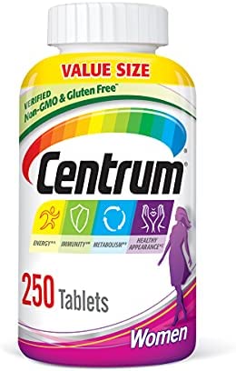 Centrum Multivitamin for Women, Multivitamin/Multimineral Supplement with Iron, Vitamin D3, B Vitamins and Antioxidant Vitamins C and E, Gluten Free, Non-GMO Ingredients - 250 Count