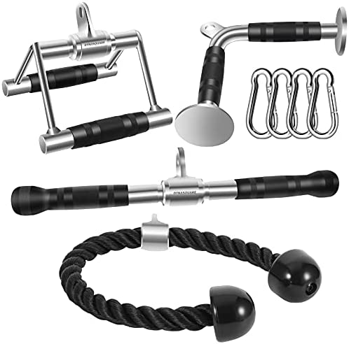 DYNASQUARE Tricep Press Down Cable Machine Attachment, LAT Pulldown Attachments, Home Gym Accessories, Double D Handle, V-Shaped Bar, Tricep Rope, Pull Down Straight Bar