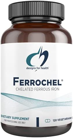 Designs for Health Ferrochel Iron Chelate - 27mg Iron Bisglycinate Supplement, Chelated Ferrous Iron Pills with Enhanced Absorption - Designed to be Easy On Stomach - Vegan (120 Capsules)