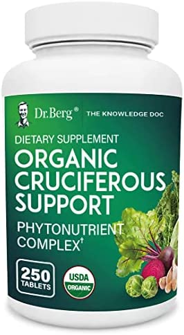 Dr. Berg's Organic Cruciferous Support - New Version of Whole Food Vegetable Supplement with 11 Phytonutrient Complex Superfoods - Helps Boost Energy, Immune System and Liver Detox - 250 Tablets