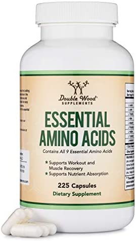 Essential Amino Acids - 1 Gram Per Serving Powder Blend of All 9 Essential Aminos (EAA) and all Branched-Chain Aminos (BCAAs) (Leucine, Isoleucine, Valine) 225 Capsules by Double Wood Supplements