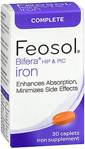 Feosol Bifera HIP & PIC Iron Supplement, Complete - 30 Caplets, Pack of 3