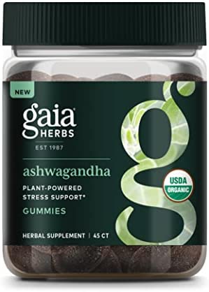 Gaia Herbs Organic Ashwagandha Gummies, Stress Support, Cinnamon, Ginger, Gluten Free, Vegan, 45 Count (Pack of 1)