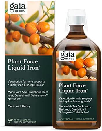 Gaia Herbs Plant Force Liquid Iron - Vegetarian Iron Supplement to Help Maintain Healthy Iron & Energy Levels - with Star Anise, Sea Buckthorn, Beet Root, Dandelion & Nettle - 16 Fl Oz (47 Servings)