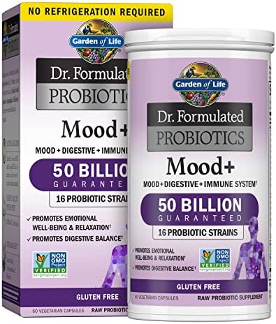 Garden of Life Dr. Formulated Probiotics Mood+ Acidophilus Probiotic Supplement - Promotes Emotional Well-Being, Relaxation and Digestive Balance - Ashwagandha for Stress Management, 60 Veggie Caps