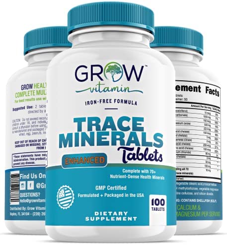 Grow Vitamin Trace Minerals Enhanced Complex - Complete with 70+ Nutrient-Dense Health Mineral - 100% Natural Ingredients - 100 Tablets