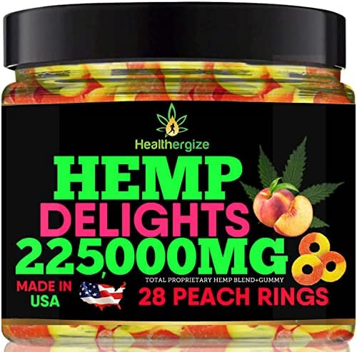 Healthergize Hemp Gummies-Premium Peach Rings Gummy Bears-Fresh and Full Flavor-Natural Hemp Gummy-Great for Back, Neck, Knees, Muscles, Joints, Calm, Relax, Discomfort-Made in USA…