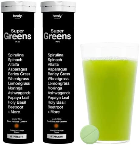 Healy Super Greens - Skinny, Energy, Detox, Digestion & Immunity Dissolvable Effervescent Fizzy Tablets with 26+ Real Super Greens - Keto, Natural Ingredients, Vegan, No Calories, Gluten & Sugar Free