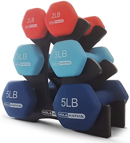 HolaHatha Neoprene Dumbbell Free Hand Weight Set with Storage Rack, Ideal for Home Gym Exercises to Gain Tone and Definition