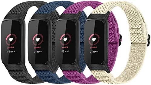 Huamanlou 4 Pack Elastic Bands Compatible with Fitbit Luxe Bands, Soft Adjustable Nylon Sport Loop Stretchy Straps Replacement Wristband Women Men for Fitbit Luxe