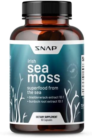 Irish Sea Moss Capsules w/Bladderwrack, Burdock Root & Iodine Energy Support - Seamoss Supplement to Elevate Mood, Strengthen Immunity & Digestion, Renew Skin Tone - Seamoss Pills (60 Capsules)