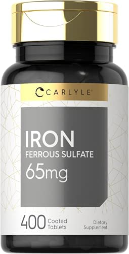 Iron Ferrous Sulfate 65 mg | 400 Tablets | Non-GMO, Gluten Free, and Vegetarian Supplement | High Potency | by Carlyle